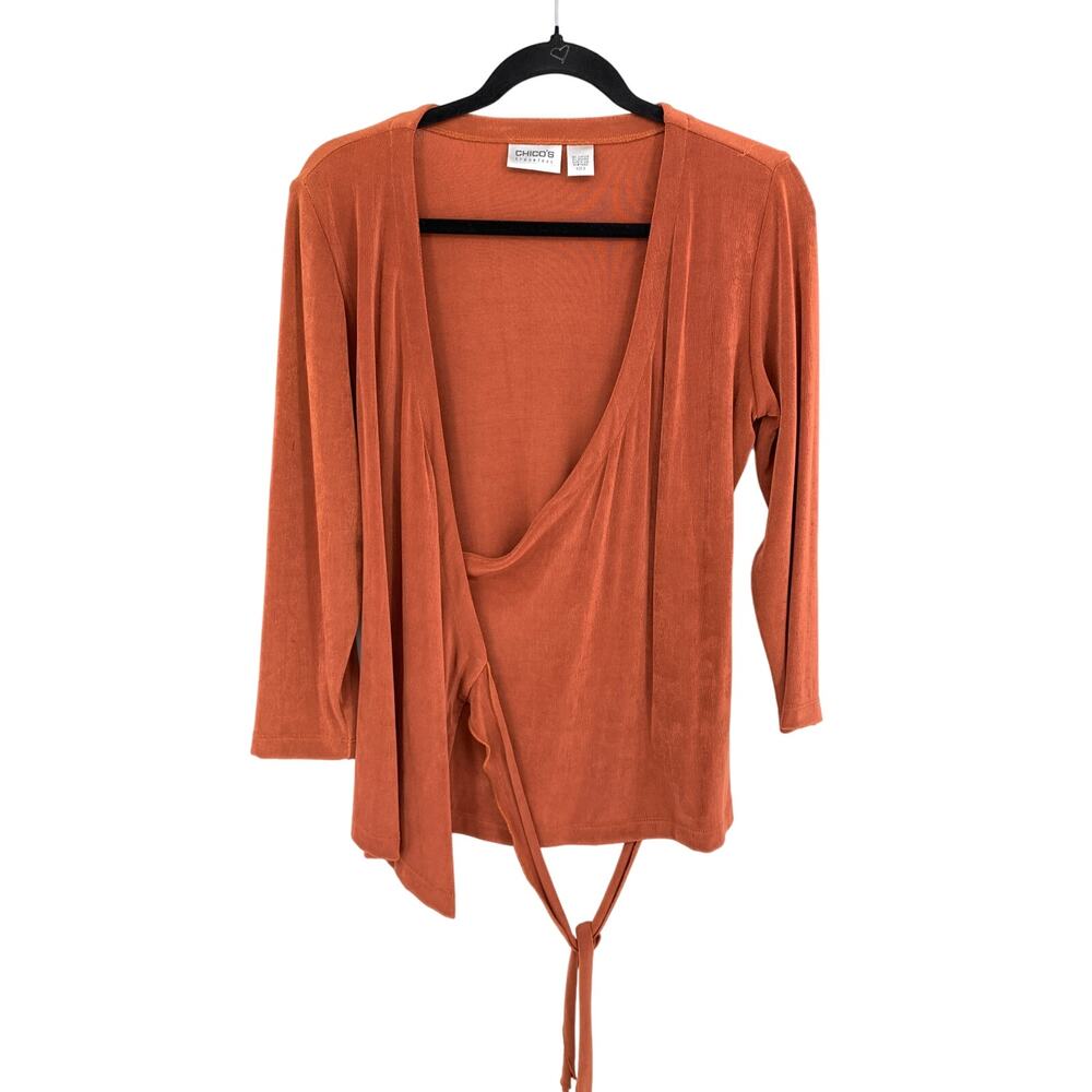Chicos Travelers Wrap Top Womens 0 US Small Burnt Orange 3/4 Sleeve